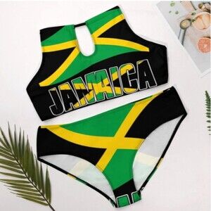 Jamaica Flag Women's Swim Set - Green Yellow Black Tag Size 3X US Size XXL NWOT